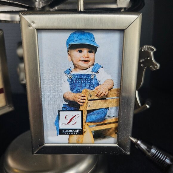 Lawrence Frames Musical Carousel Frame Wind-Up Holds Three 2" X 3" Photos. In Bo - Picture 9 of 11